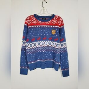 CIRQUE Festive Blue and Red Copper Mountain Sweater, Size Small
